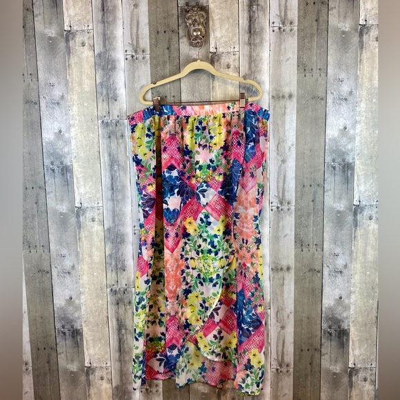NWT Swim by Cacique Chiffon Floral Print Maxi Cover Up Skirt in Multi Size 22/24 - Picture 1 of 9